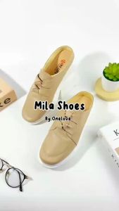 ONE LOVE Mila Sepatu Wedges Wanita Slip On Mules Ukuran 36-40 Warna Cream Biru Putih Kuning Hitam Produk Terbaru
