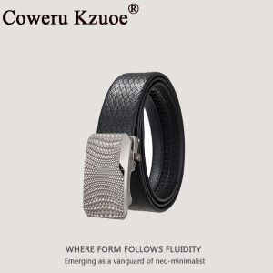 Automatic Buckle Leather Belt for Men Checkered Design