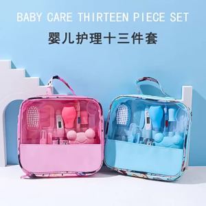 13 Pieces Baby Care Set Newborn Hair Comb Nails Trimmer Manicure Scissor Nasal Aspirator and Brush Tools AccessoriesPink,Blue