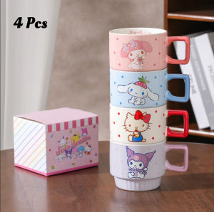 X&W 280ML Sanrio Ceramics Mug Stackable Hello Kitty Pattern Milk Cup Household Desktop Decorative Cup Creative Cup Set Gift