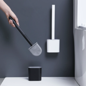 1PC Wall Mounted Toilet Brush Set with Silicone Flat Brush Head - Bathroom Toilet Cleaning Tool Flat Head Toilet Brush Cleaner