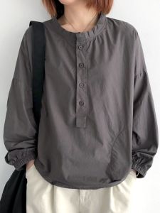 Long Sleeve Casual Shirt Women Spring Fashionable Loose Large Size Overhead Pure Color Top Apple Shape Sandal Shape Pear Shape