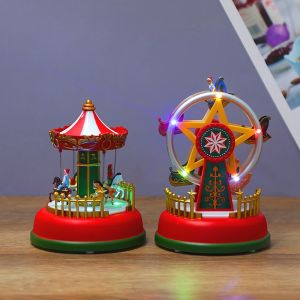 [Lightnice] Christmas Ornaments Glowing Musical Animated Ferris With LED Lights For Birthday Halloween Valentines Day Wedding Party Anniversary Illuminated Village