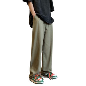 Pure Cotton Straight Leg Casual Pants Mens Spring Autumn 2024 New Loose Trendy Long Trousers Summer Elastic Waist