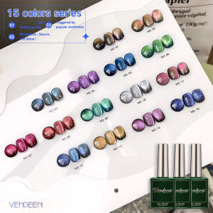 Vendeeni 15 Colors Crystal Cat Eye Gel Nail Polish Magnetic UV Soak Off Gel Varnish 9D Aurora Cats Eye Gel Lacquer For Nail Art