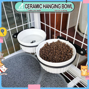 Versatile Pet Feeding Solution: Metal Hook Dog Bowl & Hanging Ceramic Cat Bowl