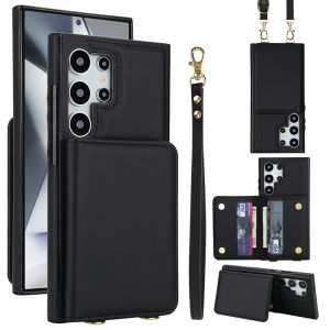 Card Case For Samsung S25 Ultra With Strap Lanyard Cards slot case Coin Purse Cases Mobile Phone Shell With Card Holder Casing For Samsung Galaxy S25 Plus S24 Ultra S23 FE S22 Ultra S21 Plus Note20 Ultra Leather Cover With Wallet Bag