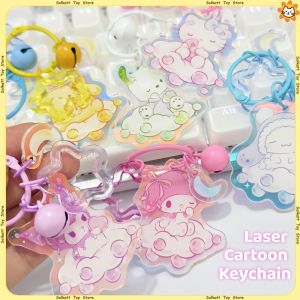 Sanrio | Kitty Laser Keychain JP Anime Kuromi Card Cartoon Fruit Portable Phone Bags Pendant Cute Bell Colorful 5.5cm Acrylic Child Gifts