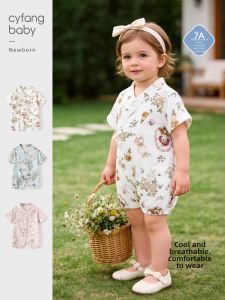 CAIYINGFANG | Bodysuit Tay Ngắn Mỏng Cotton Hè