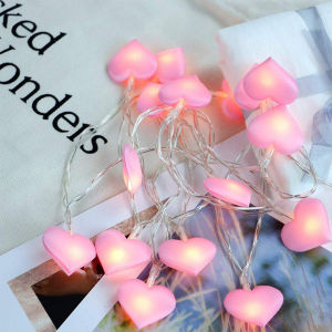 Valentines Day Pink Fabric Heart LED String Lights Romantic Atmosphere Lights for Confession Proposal and Room Decoration