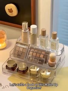 Acrylic Make Up Organizer Storage Cosmetic Dustproof Storage Rack Desktop Storage Rack Large Capacity Perfume Skincare Organizer