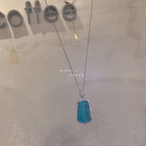Blue Water Jadeite Necklace Womens New Chinese Style Full Diamond Clavicle Chain Luxury Sensation Simulated Jade Sweater Chain