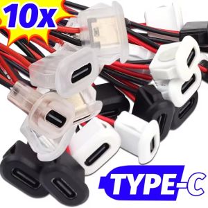 4/10Pcs Type-C Female Socket 30V 3A 2-Pin Copper Core Injection-Molded Charging Port Red/Black Wire Connector for Car 3C Home Appliances