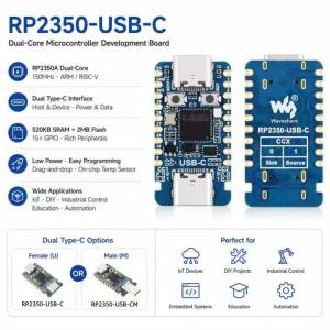 RP2350-USB-C Mini Development Board Raspberry Pi RP2350A Dual-Core Microcontroller Development Board Dual Type-C Ports