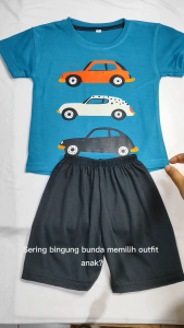 Setelan Baju Kaos Distro Anak Laki Laki Motif Mobil Transportasi Cowok Keren Umur 1 - 10 Tahun