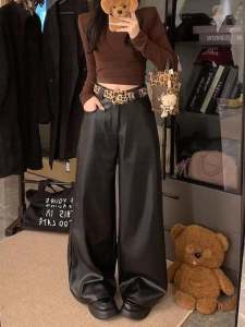 กางเกงยีนส์ทรงตรงเอวสูงบุขนแกะหนาสไตล์อเมริกันสำหรับผู้หญิง กางเกงขายาวทรงหลวมสบายๆ สไตล์เกาหลี ฤดูใบไม้ร่วง 2024