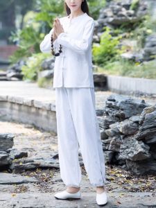 Chic Tang Suit Yoga Clothes Cotton Linen Two-Piece Set Tai Chi Zen Tea Ceremony Womens Spring Autumn Fashion Ensemble