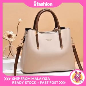 iFASHION 2101 READY STOCK Color Block Handbag Large Capacity Elegant Handbag Middle-Aged Mother Bag