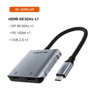 Cáp Chuyển Đổi CABLETIME 4 Trong 1 USB C Hub Cho Laptop Hỗ Trợ Dual HDMI & DisplayPort 8K 30Hz 4K 60Hz PD100W MST Windows MST Sang Bộ Chuyển Đổi Màn Hình Kép Cho Dell