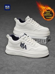 HLA | Winter Warm Mens Leather Casual Sneakers Thick Heel Elevating White