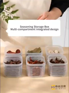 food storage with cover 6 GridSpice Box Portable Food Grade Crisper Container Kitchen Organizer
