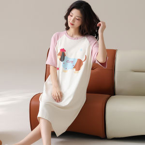 MiiOW | Váy ngủ cotton nguyên chất MiiOW dành cho nữ mùa hè mỏng dễ thương có đệm ngực Váy dài vừa phải mặc ở nhà ngoài trời