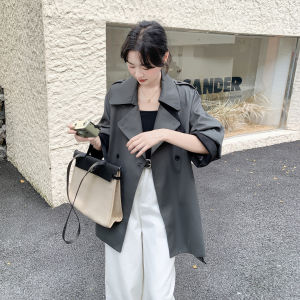 Deep Grey Korean Style Womens Coat Autumn New England Style Medium Length Elegance Windbreaker Outerwear Casual Commute