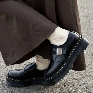 Progressive Thick Bottom Loafers Womens Shoes with Buckle round Head Black Fashionable Casual Shoes Suitable for Daily Wear