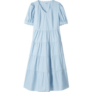 INMAN | French Style Tea Dress Vacation Pure Cotton V-neck Tiered Long Skirt