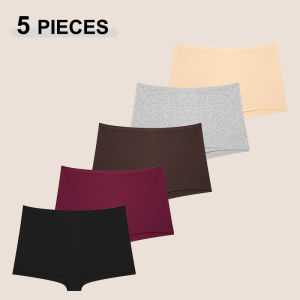 5Pcs/Set Seamless Cotton Boyshorts Panties For Women Solid Color High Waist Elastic Underwear Soft Cozy Breathable Boxer Short