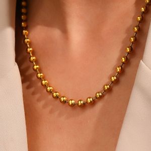 Minimalist 18K Gold Plated Necklace Stainless Steel Lucky Bead Chain Necklace for Women