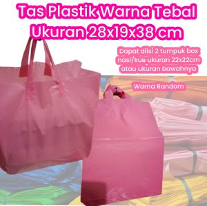 100 pcs Tas Plastik warna tebal ukuran 28x19x38 cm untuk box ukuran 22x22 cm kantong kresek packing