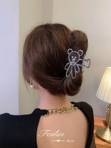 Korean Style Bear Minimalism Hair Accessories Hair Claws Metal Square Hairpins Big Claw 珍珠镂空小熊发夹
