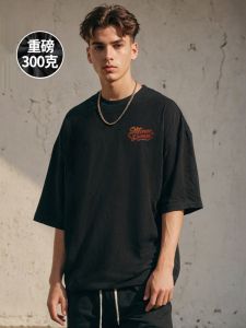 American Style Heavyweight 300g Pure Cotton Short Sleeve Mens Summer New T-Shirt Trendy Brand Letter Print Half Sleeve Summer Clothes Top