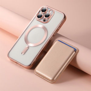 Magnetic Wallet iPhone 13 14 15 16 Pro Max Clear Case Cover Luxury Plating iPhone 14 15 16 Plus Casing Full Body Shockproof Transparent Protective Phone Case with Raised Bezel
