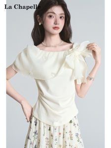 La Chapelle French Design Short Sleeve T-Shirt Women Summer Bow Knot Sweet Apricot Versatile Short Top Moisture Wicking Cotton Blend