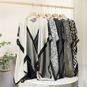 Elegant Silk Satin Womens Wrap Korean Style Summer New Fashion Multifunctional Stripe Pattern High Quality Outerwear Shawl