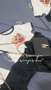 Satu Set Baju Anak Remaja Perempuan Crop Ringer Dan Celana Kulot Bear Smash