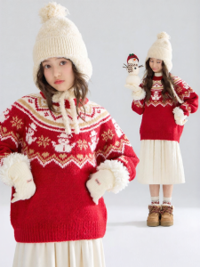 MUCMUKN | New Year Fairy Town Fair Isle Snowman Knitted Wool Blend Sweater For Boys And Girls