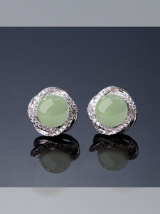 Natural Turquoise Pure Silver Earrings Womens Fashion Jewelry No Piercing Clip-On Luxury Elegant Style  Outlining Design