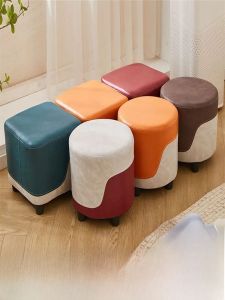 Home Use Small Stool Tech Cloth Low Stool Coffee Table Stool Shoe Replacement Stool Color Block Stool round Stool Square Stool