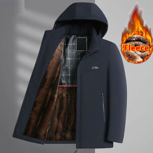 L-3XL Hooded Mens Winter Jacket Coat Fleece Lining Warm Snow Ski Working Coats Outdoors Windbreak Parkas with Zipper Pockets