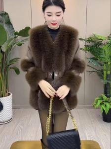Stylish Fox Fur Collar PU Jacket Beautiful Warm Versatile Slimming Autumn Winter Fashion Outerwear for Women