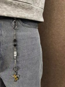 Original Black White Gradient Stone Bead Metal Accessories Waist Hanging Decoration Bag Charms Cross Prayer Hand Design