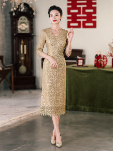 ชุดแต่งงานคอวีแขนกุดผ้าลูกไม้หรูหราสำหรับคุณแม่สั้น ชุดราตรีแบบสวมหัว กระโปรงทรงเอ ผ้าฝ้ายผสมโพลีเอสเตอร์และยางยืด