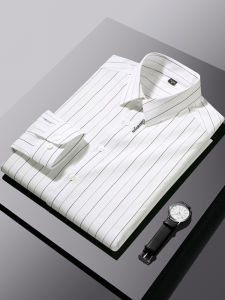 Fashionable Striped Long Sleeve Mens Shirt Embroidered Inner Wear Urban Style Commute Apparel Standard Fit Button Decorated