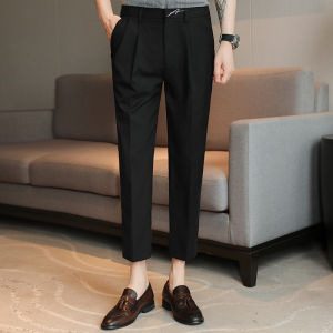 Mens Premium Trousers New Summer Fashion Trendy Business Casual Solid Color Embroidery 9-points-pants Commuter Office Work Wear
