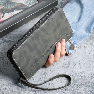 Long Zipper Mens Wallet Large Capacity Leather Multi-Function Card Holder Multi-Slot Handbag Vintage Style Horizontal Shape
