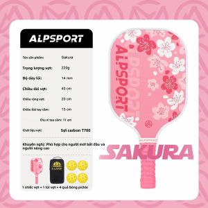 Vợt Cầu Lông ALPSPORT Sakura Goddess Pink Pickleball Dành Cho Nữ Chất Liệu Sợi Carbon T700 Liền Khối Bộ Chuyên Nghiệp Kèm Bóng Miễn Phí Đạt Chuẩn USAPA