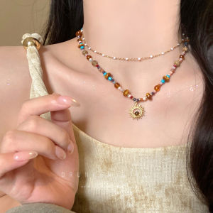 Sunflower Necklace Womens Autumn Winter Luxury Minimalist Clavicle Chain Vintage Layered Sweater Chain Accessory Fresh out Classical Style Gold Plated Non-Multi Layer Online Exclusive